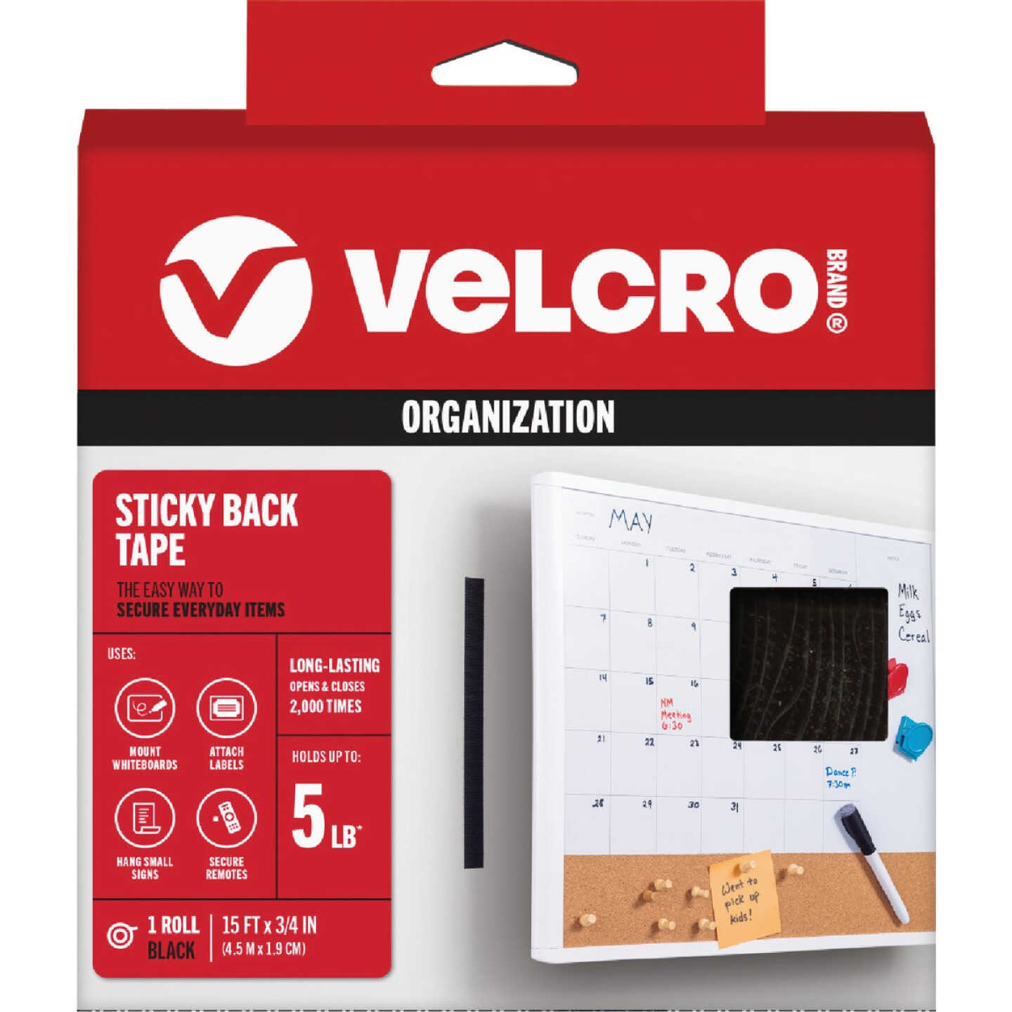 VELCRO Brand 3/4 In. x 15 Ft. Black Sticky Back Reclosable Hook & Loop Roll Image 1