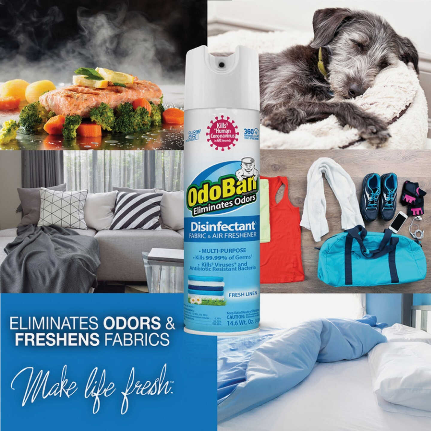 OdoBan 14.6 Oz. Fresh Linen Multi-Purpose Fabric & Air Freshener Disinfectant Aerosol Spray Image 2