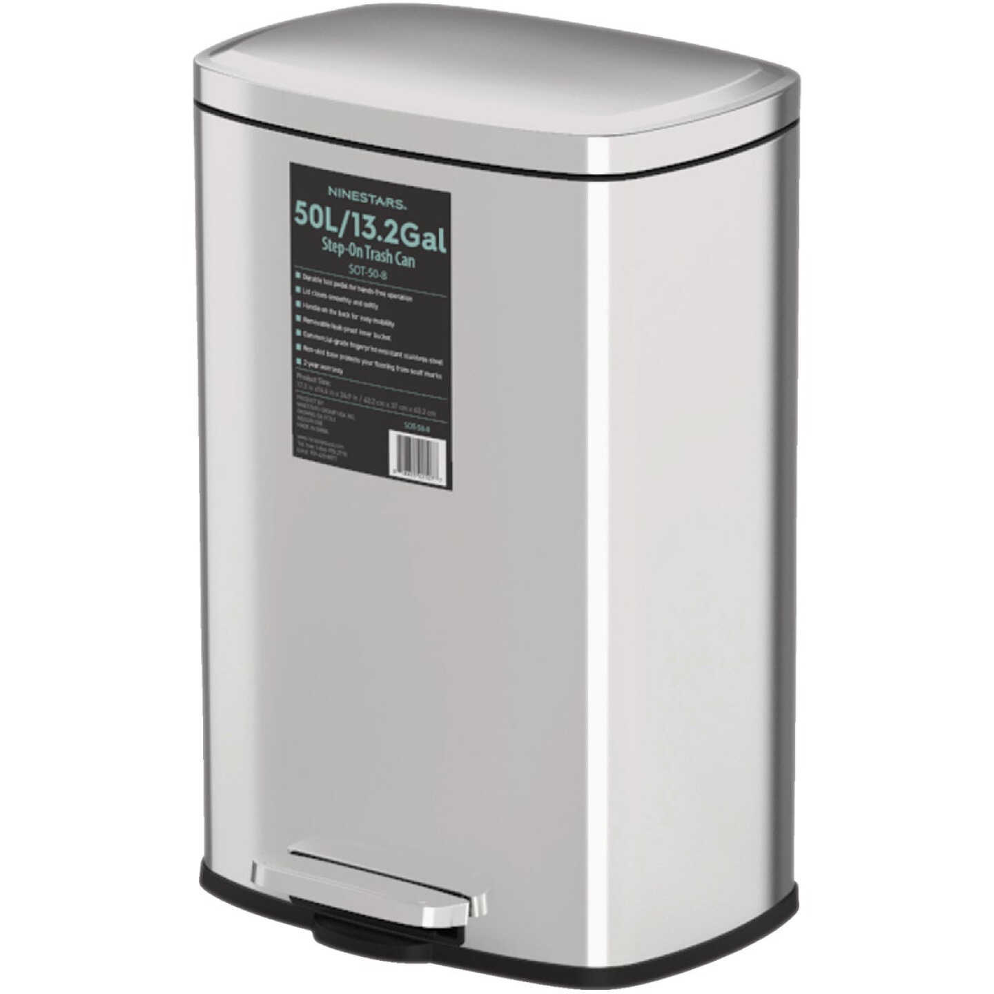 Ninestars 13.2 Gal. Stainless Steel Foot Pedal Trash Can Image 6