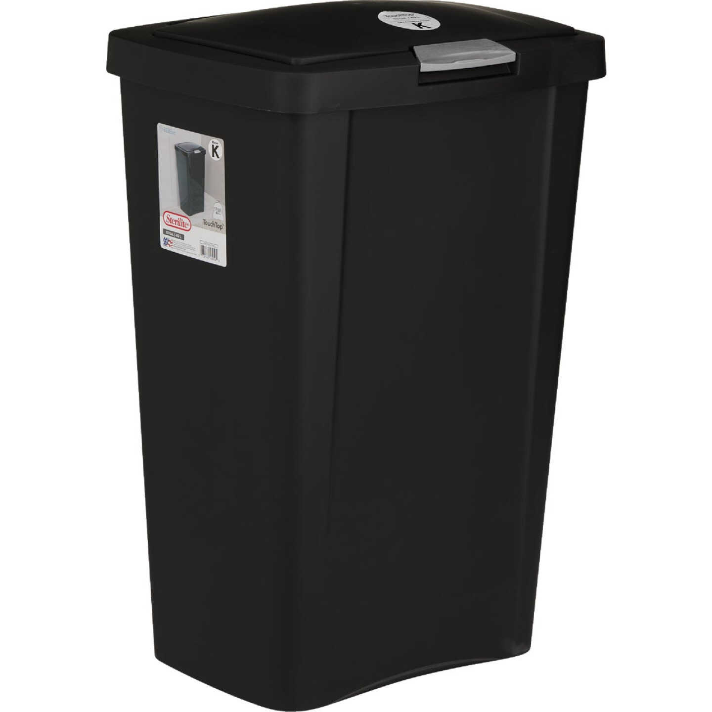 Sterilite 13 Gal. Black TouchTop Wastebasket Image 1