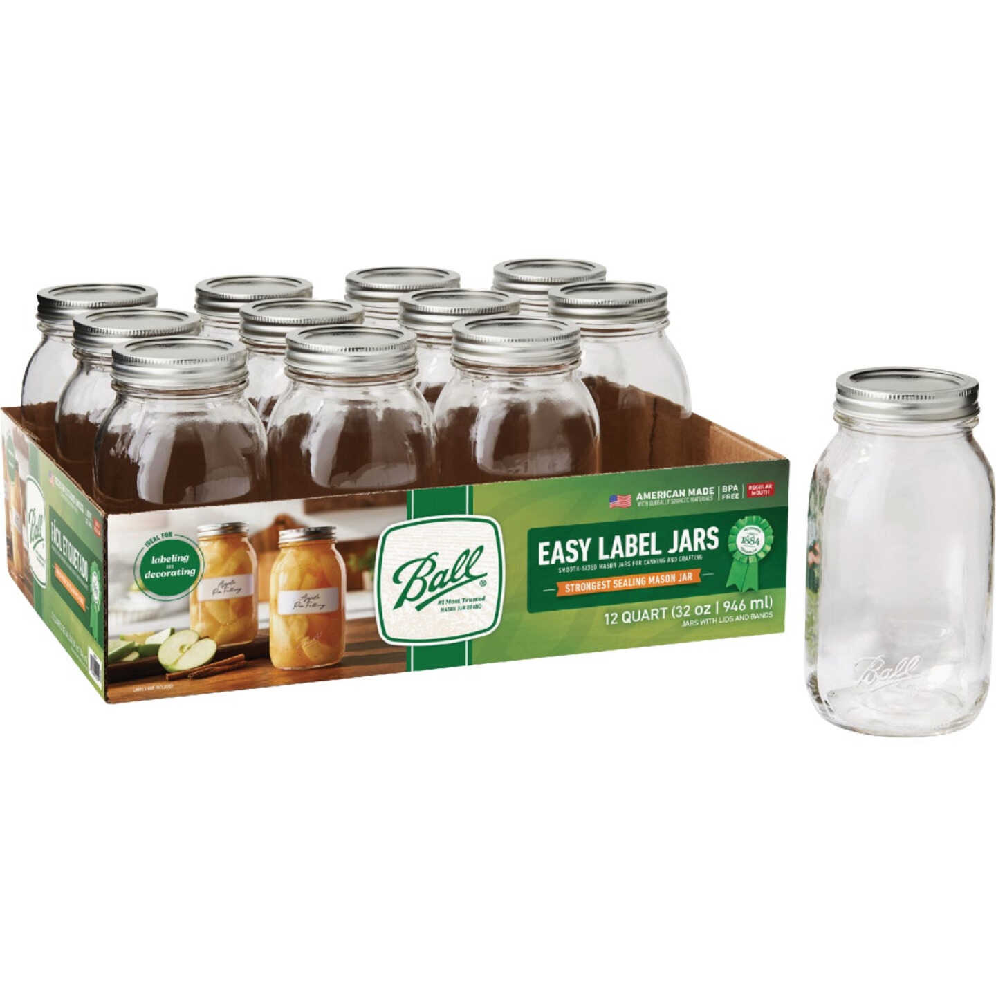 Ball 1 Qt. Easy-Label Regular Mouth Smooth-Sided Mason Jar (12-Count) Image 1