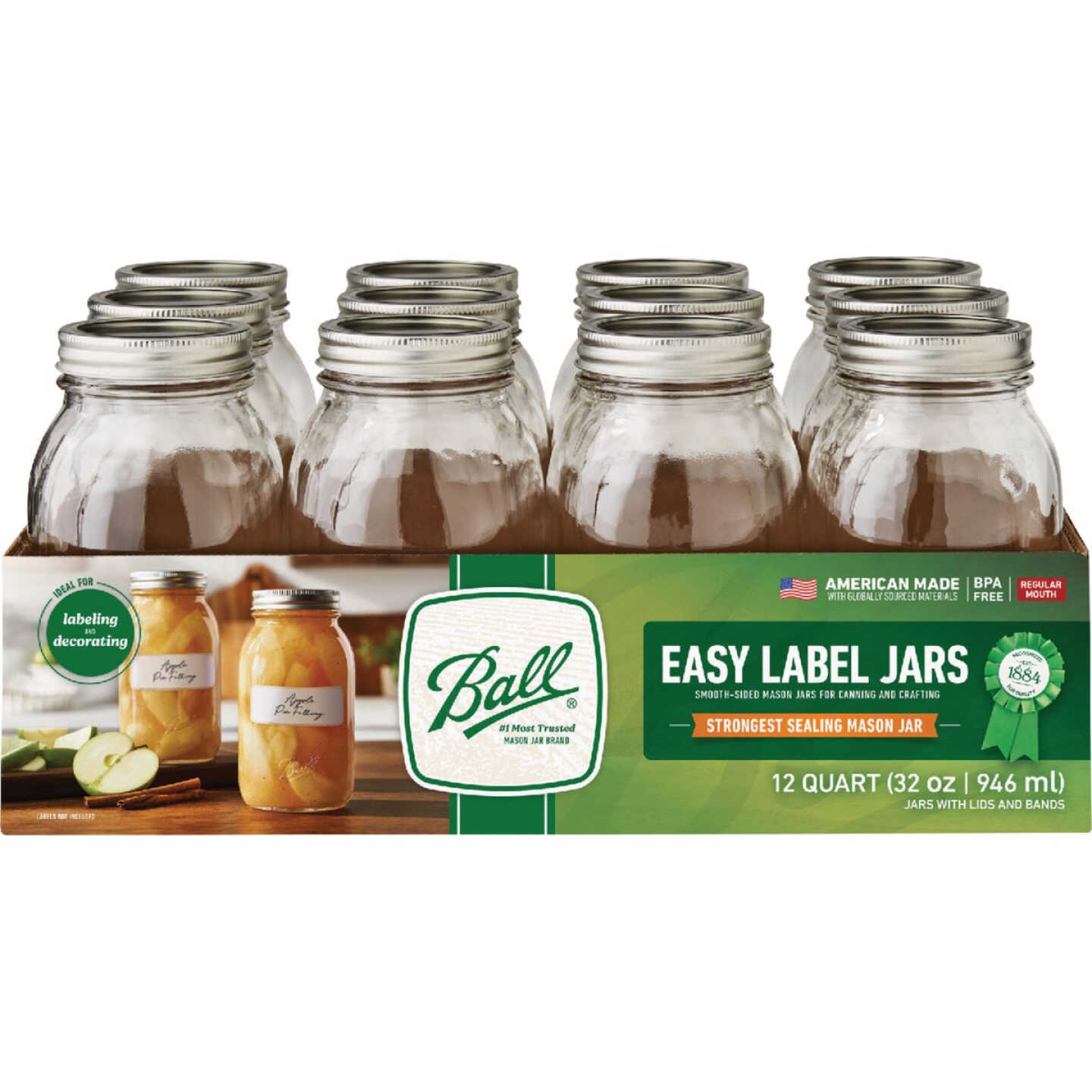 Ball 1 Qt. Easy-Label Regular Mouth Smooth-Sided Mason Jar (12-Count) Image 5