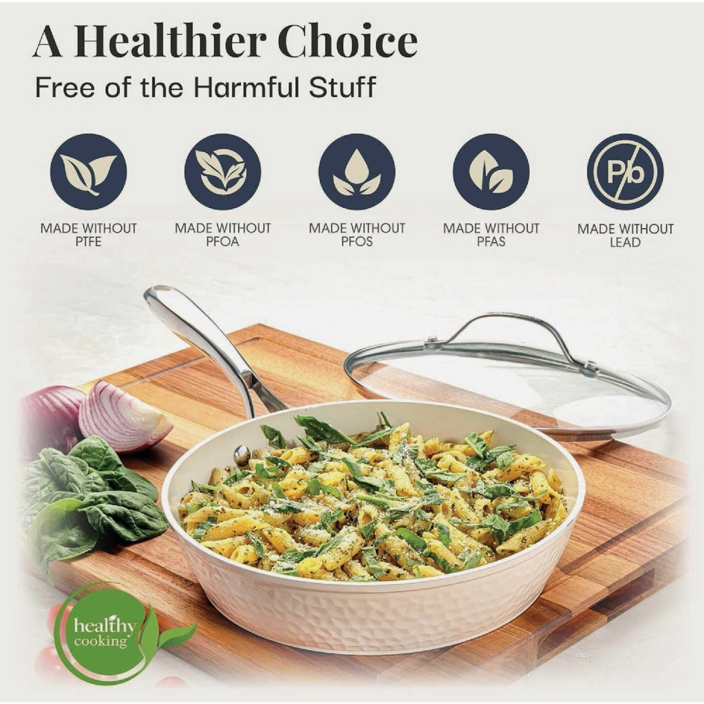 Gotham Steel 10 In. Hammered Cream Collection Fry Pan With Lid Image 3