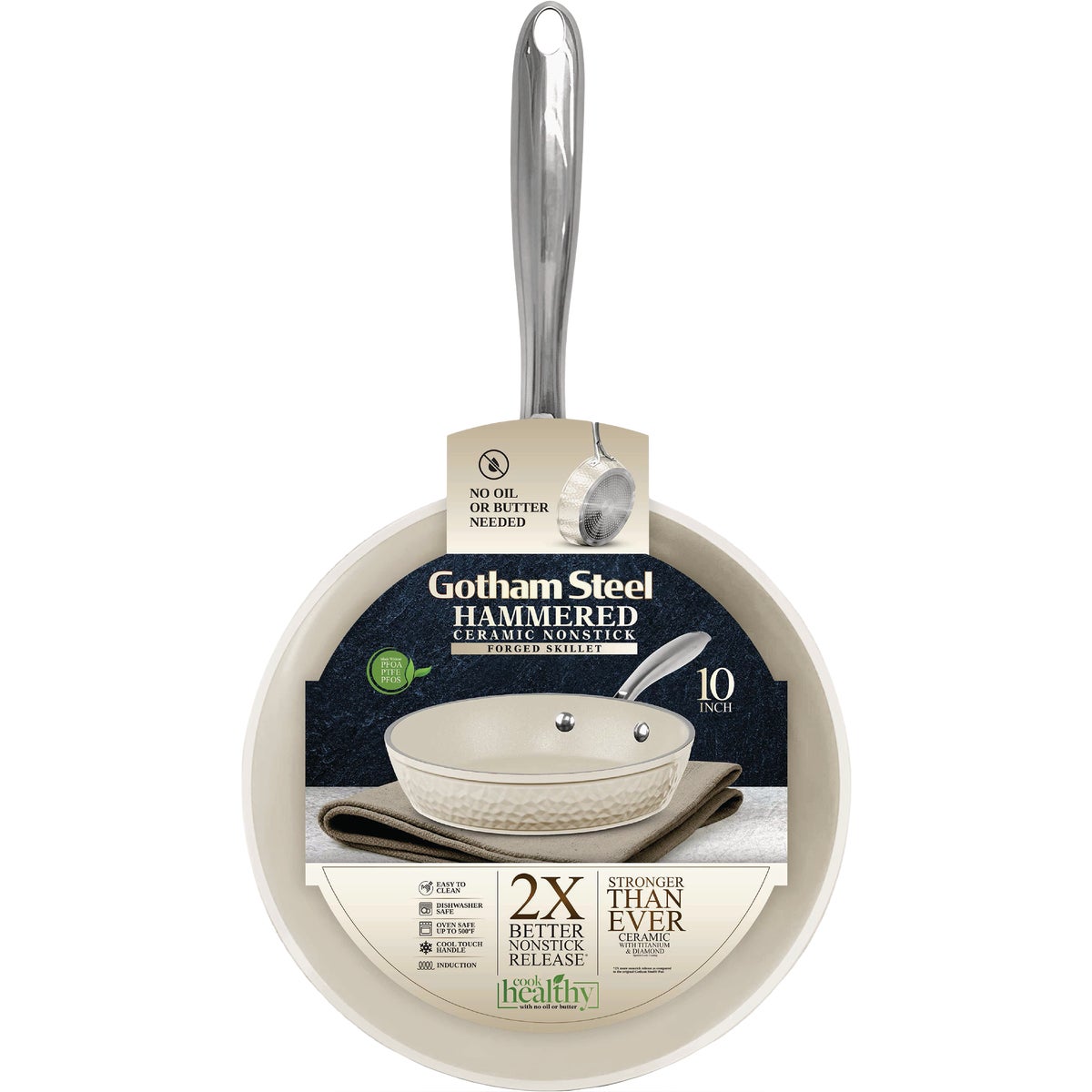 Gotham Steel 10 In. Hammered Cream Collection Fry Pan With Lid Image 7