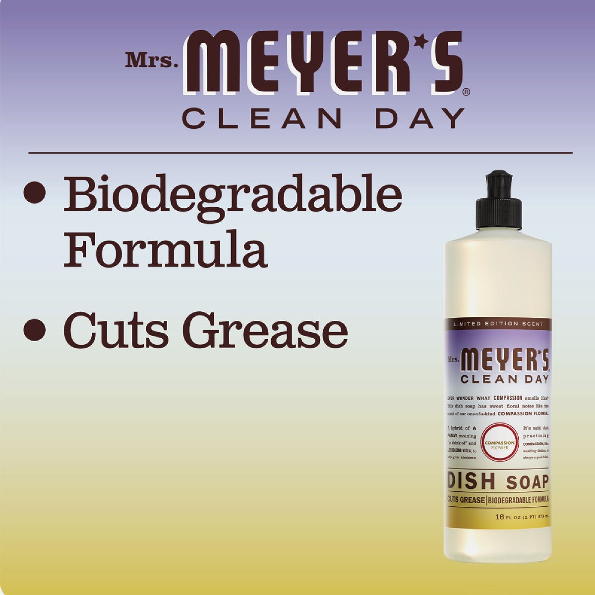 Mrs. Meyer's Clean Day 16 Oz. Compassion Flower Liquid Dish Soap Image 3