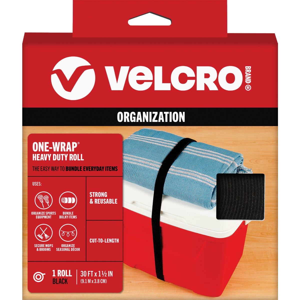 VELCRO Brand One-Wrap 1-1/2 In. x 30 Ft. Black Multi-Use Hook & Loop Roll Image 1