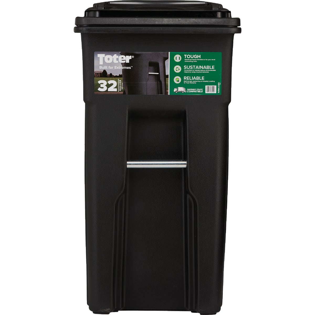 Toter 32 Gal. Black Outdoor Trash Can With Attached Lid and Wheels Image 2