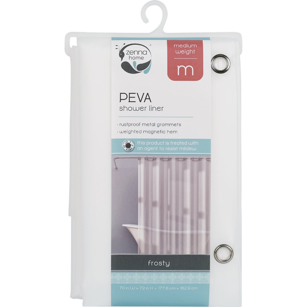 Zenith Zenna Home 70 In. x 72 In. Frosty Medium Weight PEVA Shower Curtain Liner