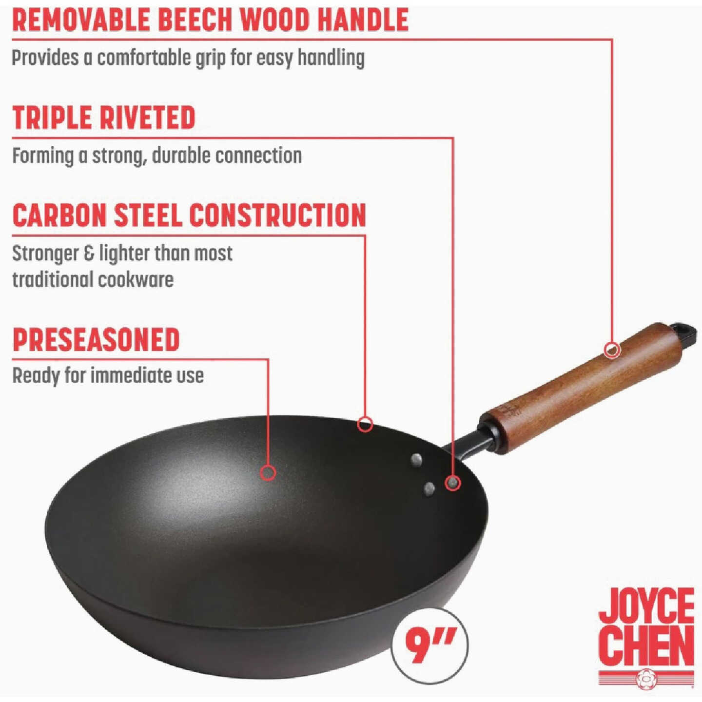 Joyce Chen Classic Series 9-1/2 In. Carbon Steel Preseasoned Stir Fry Pan Image 2