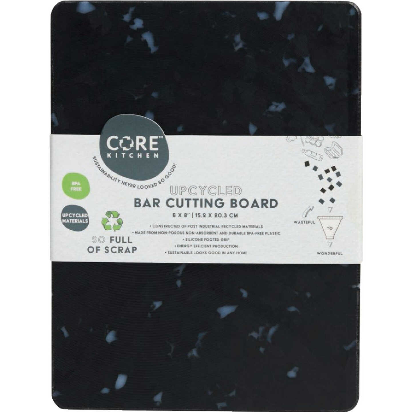 Core Kitchen Black Recycled Plastic Board With Non-Slip Footing, 8 In. x 6 In. Image 1