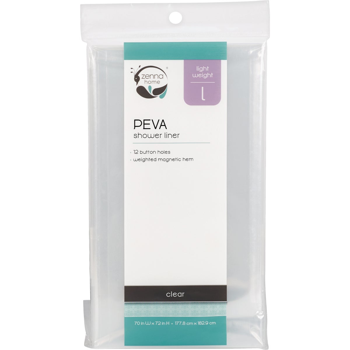 Zenith Zenna Home 70 In. x 72 In. Clear Lightweight PEVA Shower Curtain Liner