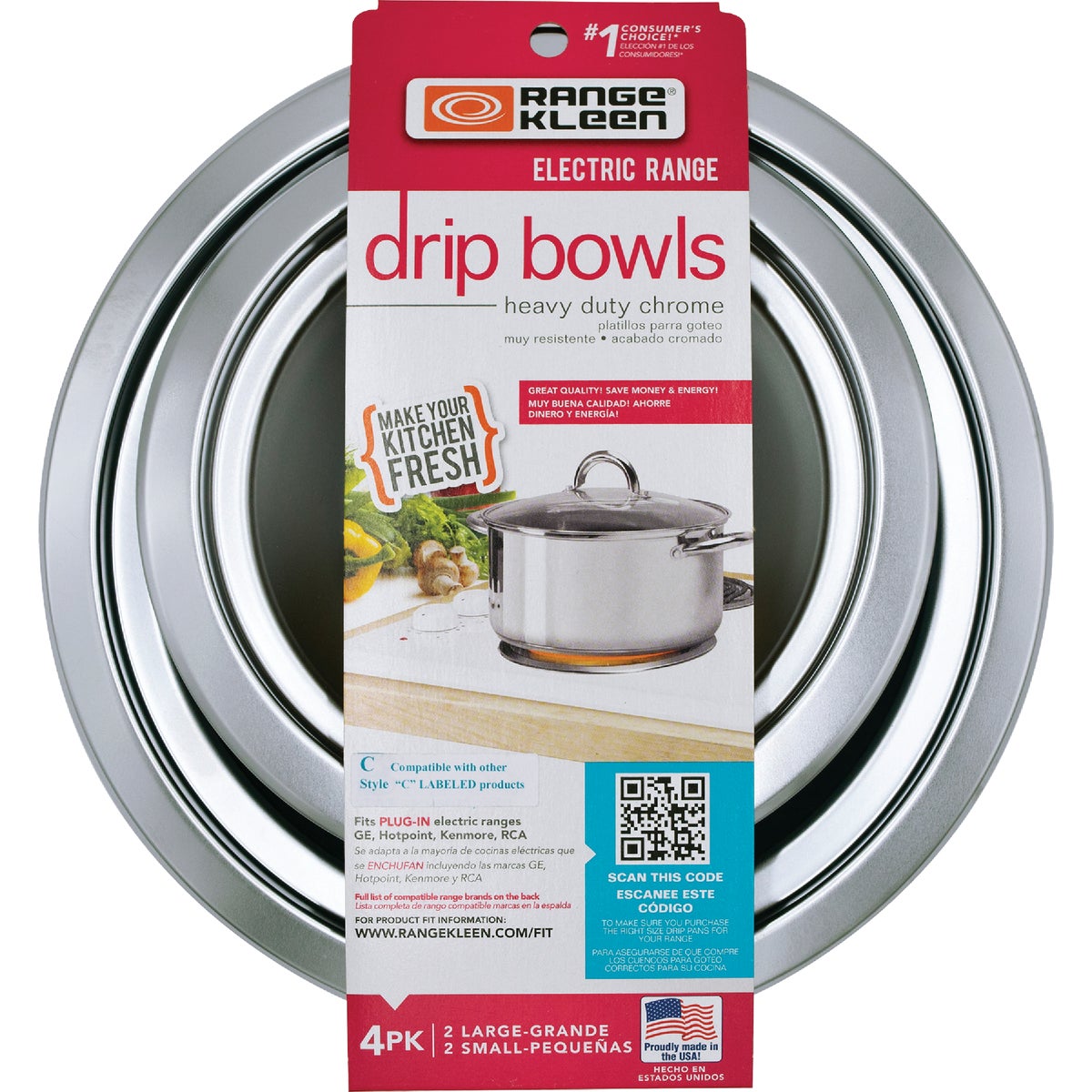 Range Kleen Electric (2) 6" & (2) 8" Style C Round Chrome Drip Pan Image 2