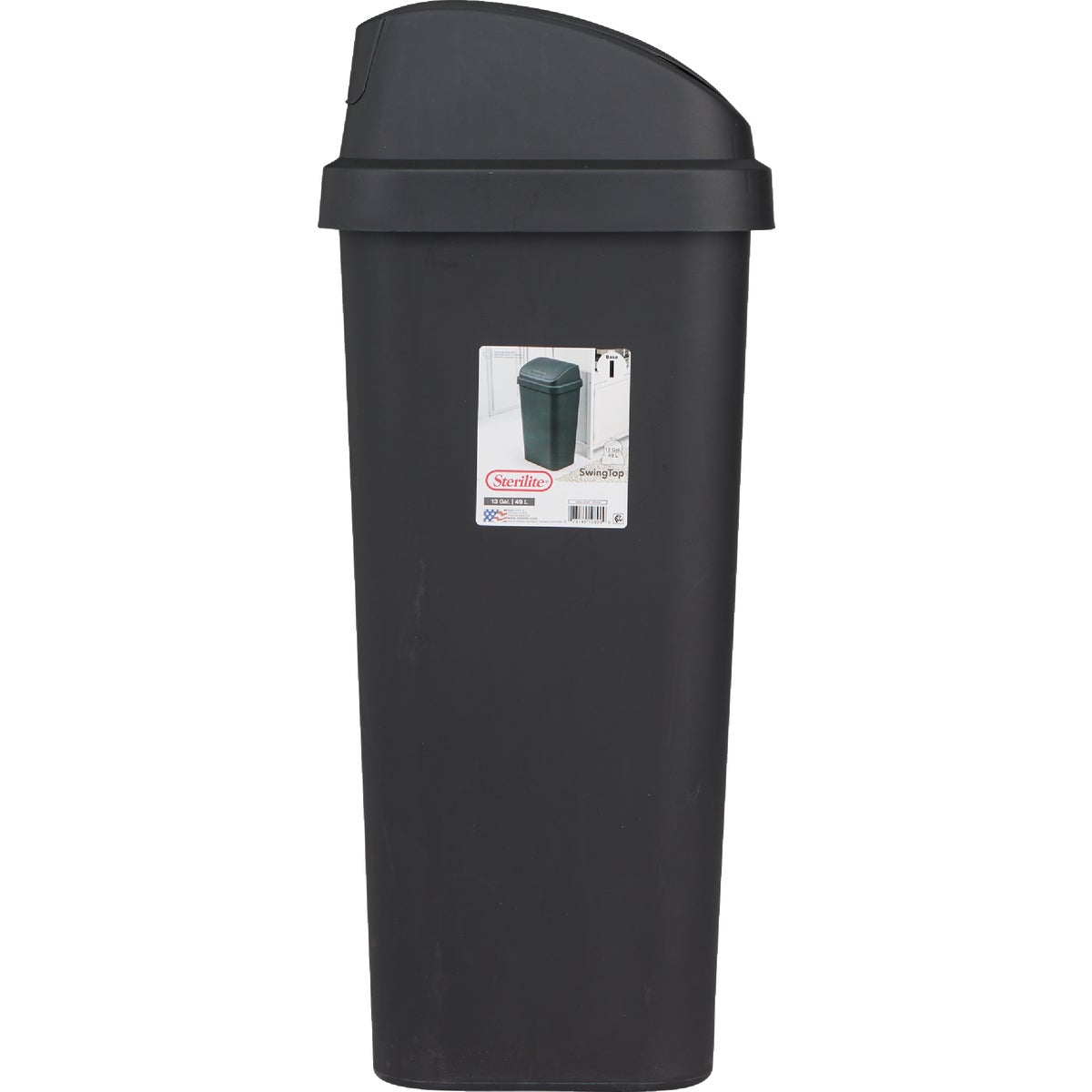 Sterilite 13 Gal. Black Swing Top Wastebasket Image 2