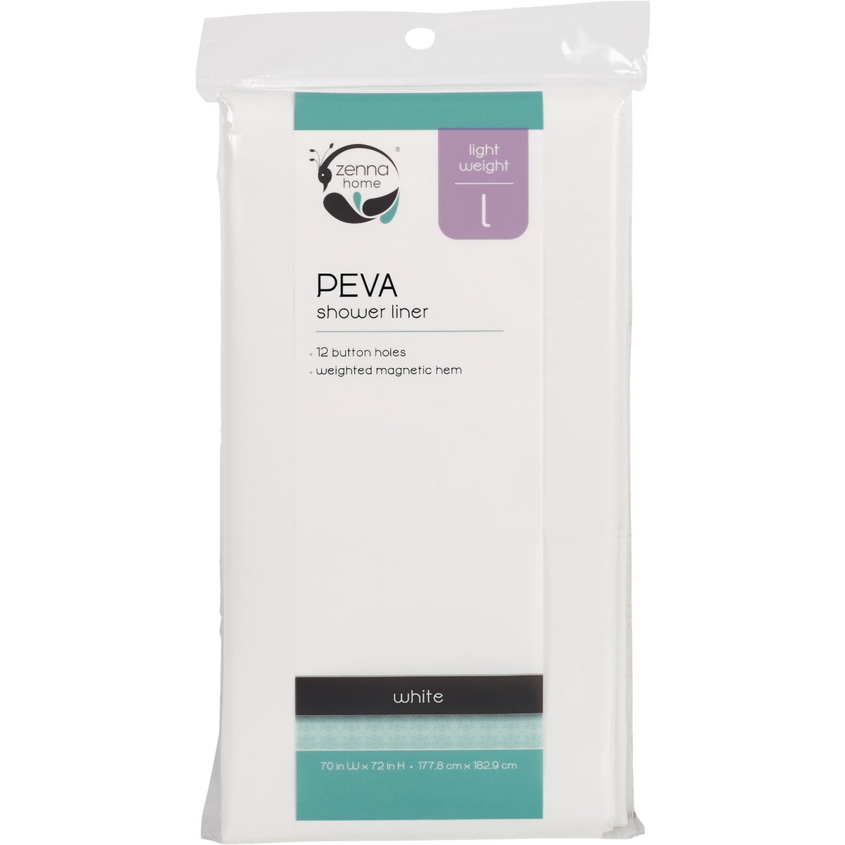 Zenith Zenna Home 70 In. x 72 In. White Lightweight PEVA Shower Curtain Liner