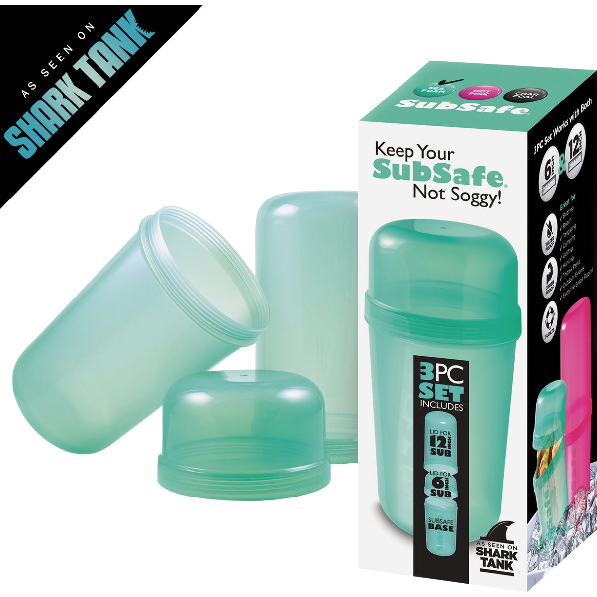 SubSafe Seafoam Green Sub Sandwich Food Storage Container (3-Piece) Image 2