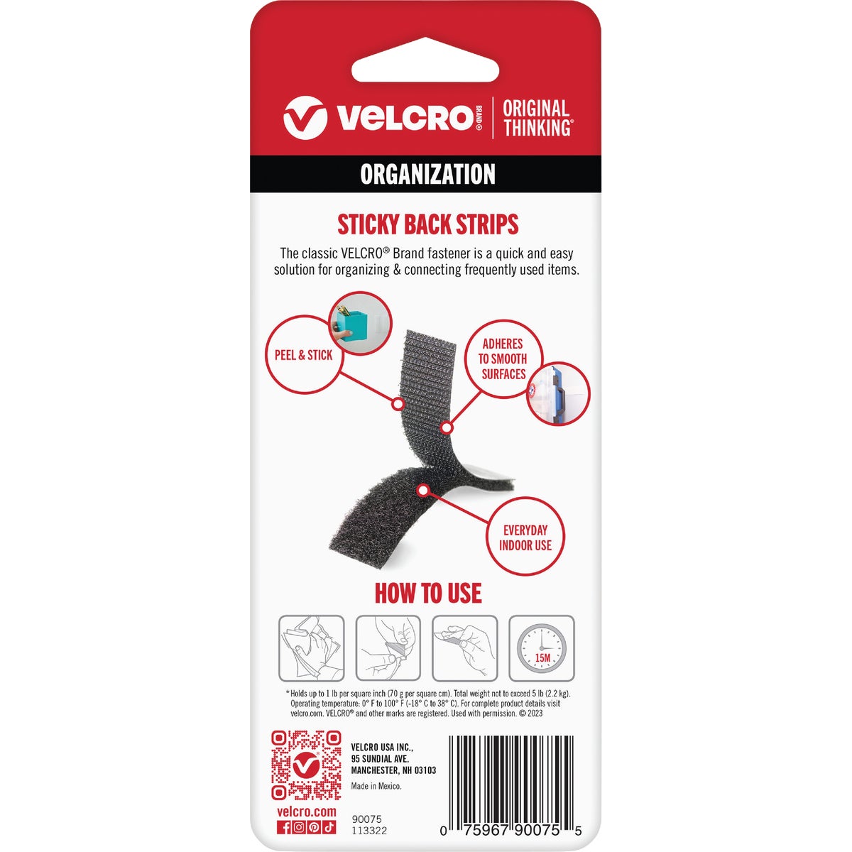 VELCRO Brand 3/4 In. x 3-1/2 In. Black Sticky Back Hook & Loop Strips (4 Ct.) Image 4