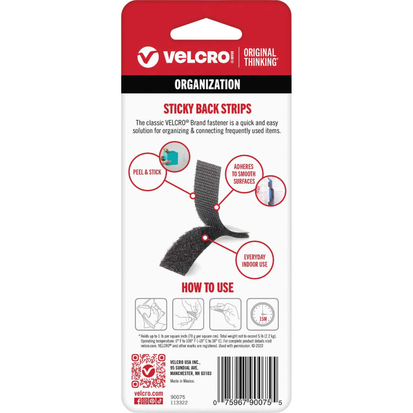 VELCRO Brand 3/4 In. x 3-1/2 In. Black Sticky Back Hook & Loop Strips (4 Ct.) Image 4