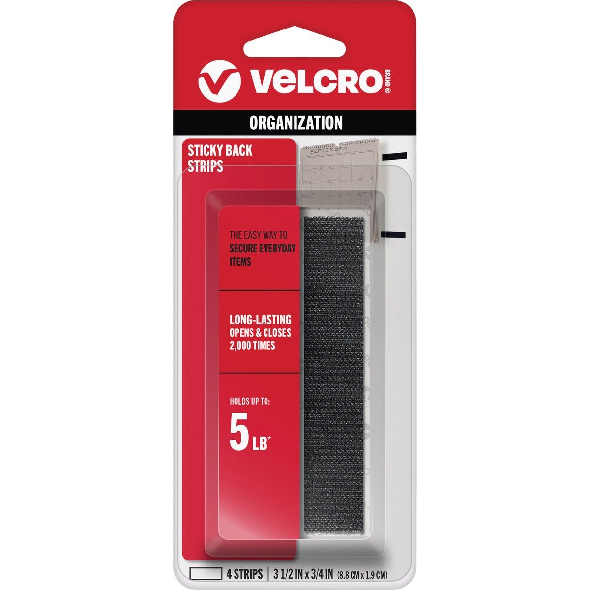 VELCRO Brand 3/4 In. x 3-1/2 In. Black Sticky Back Hook & Loop Strips (4 Ct.)