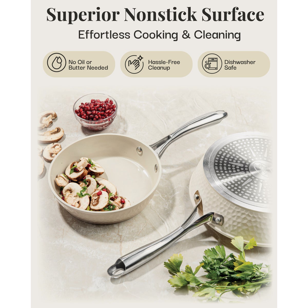 Gotham Steel 12 In. Hammered Cream Collection Fry Pan Image 4