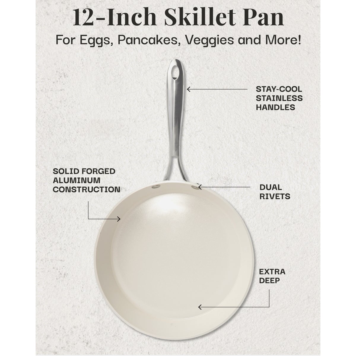 Gotham Steel 12 In. Hammered Cream Collection Fry Pan Image 7