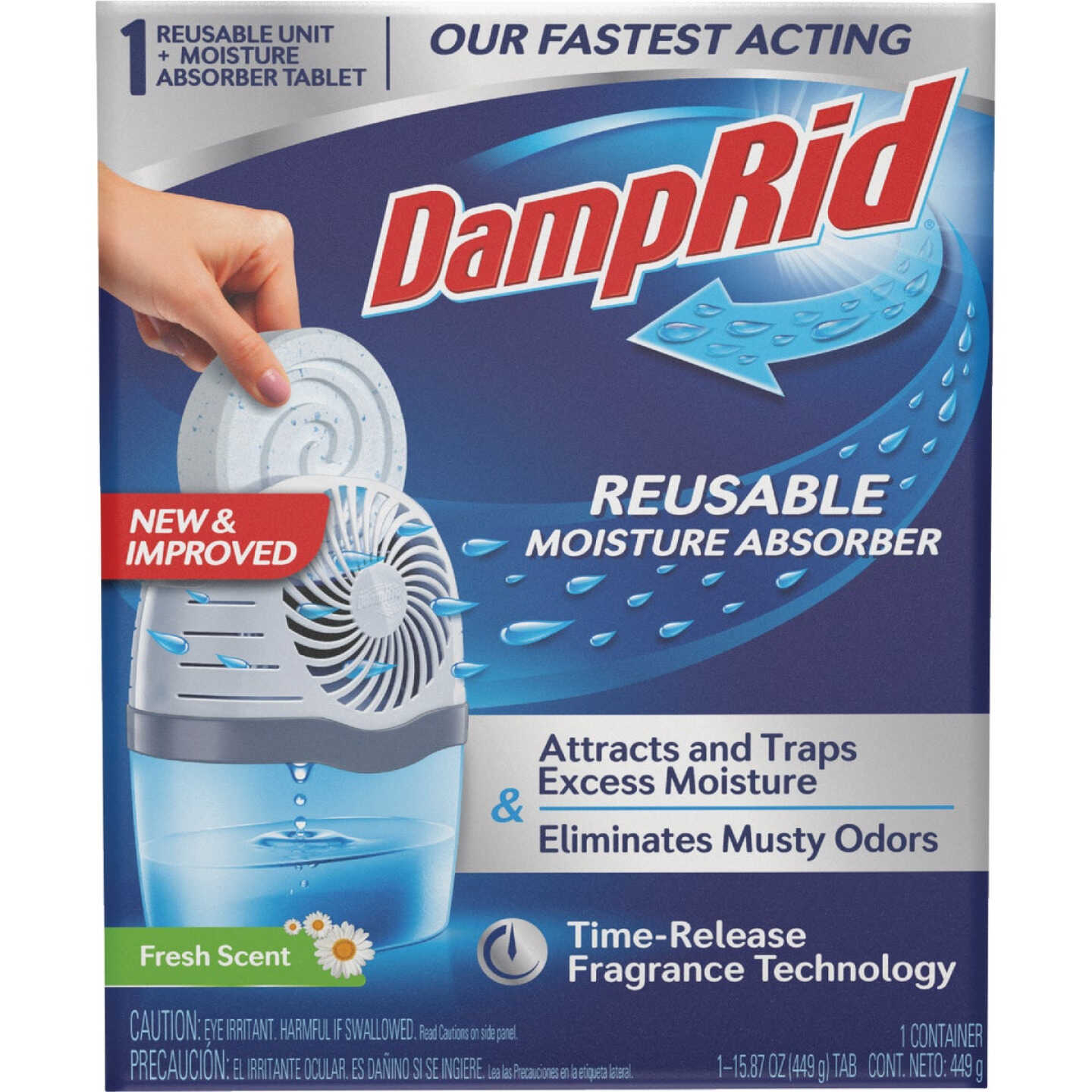 DampRid Reusable Moisture Absorber with Drop-In Tablet, Fresh Scent, 15.8 Oz. Image 1