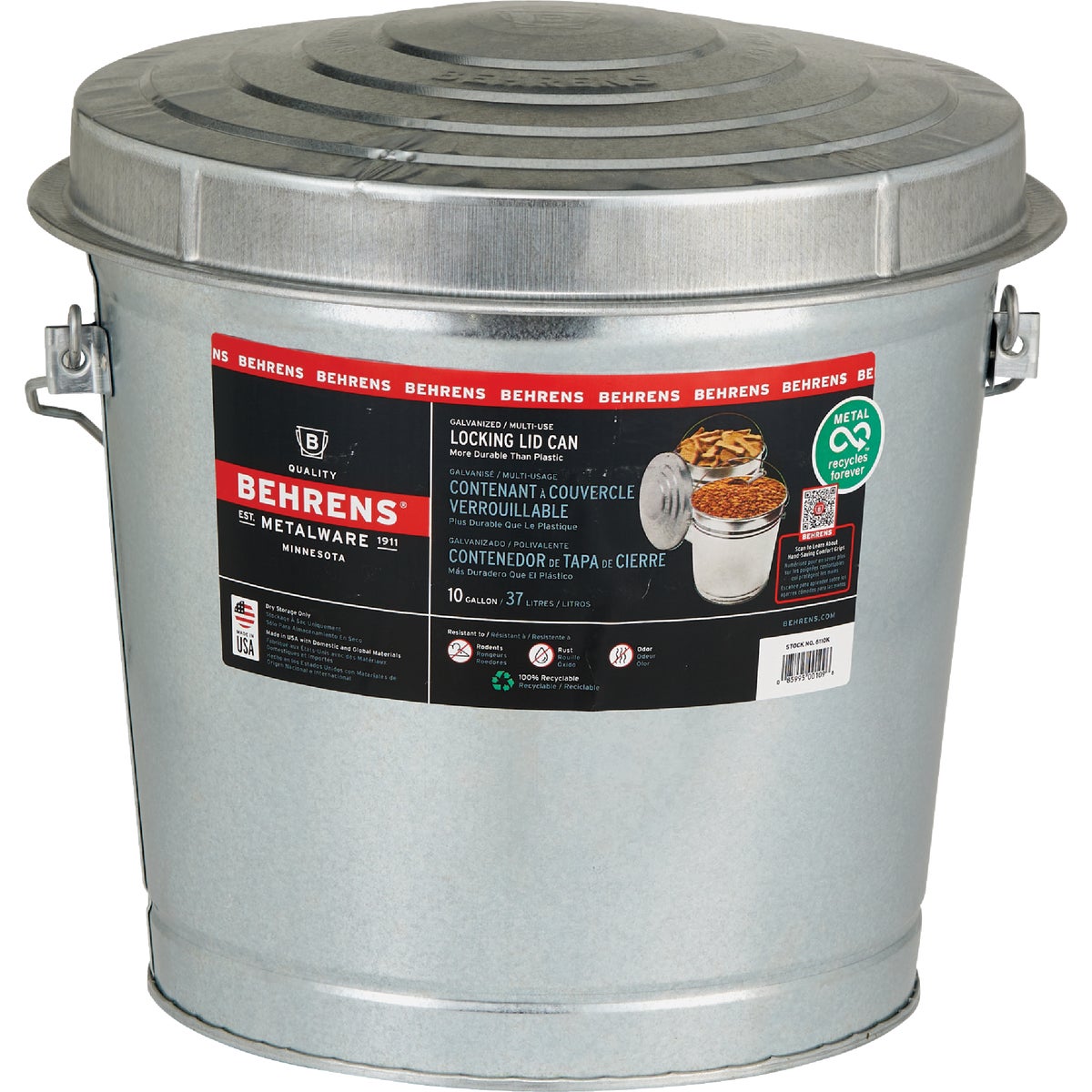 Behrens 10 Gal.  Galvanized Locking Lid Trash Can with Lid Image 4