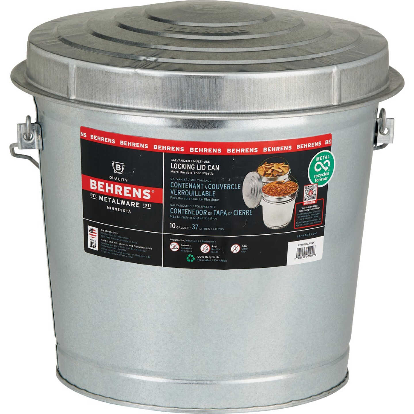 Behrens 10 Gal. Galvanized Locking Lid Trash Can with Lid Image 4