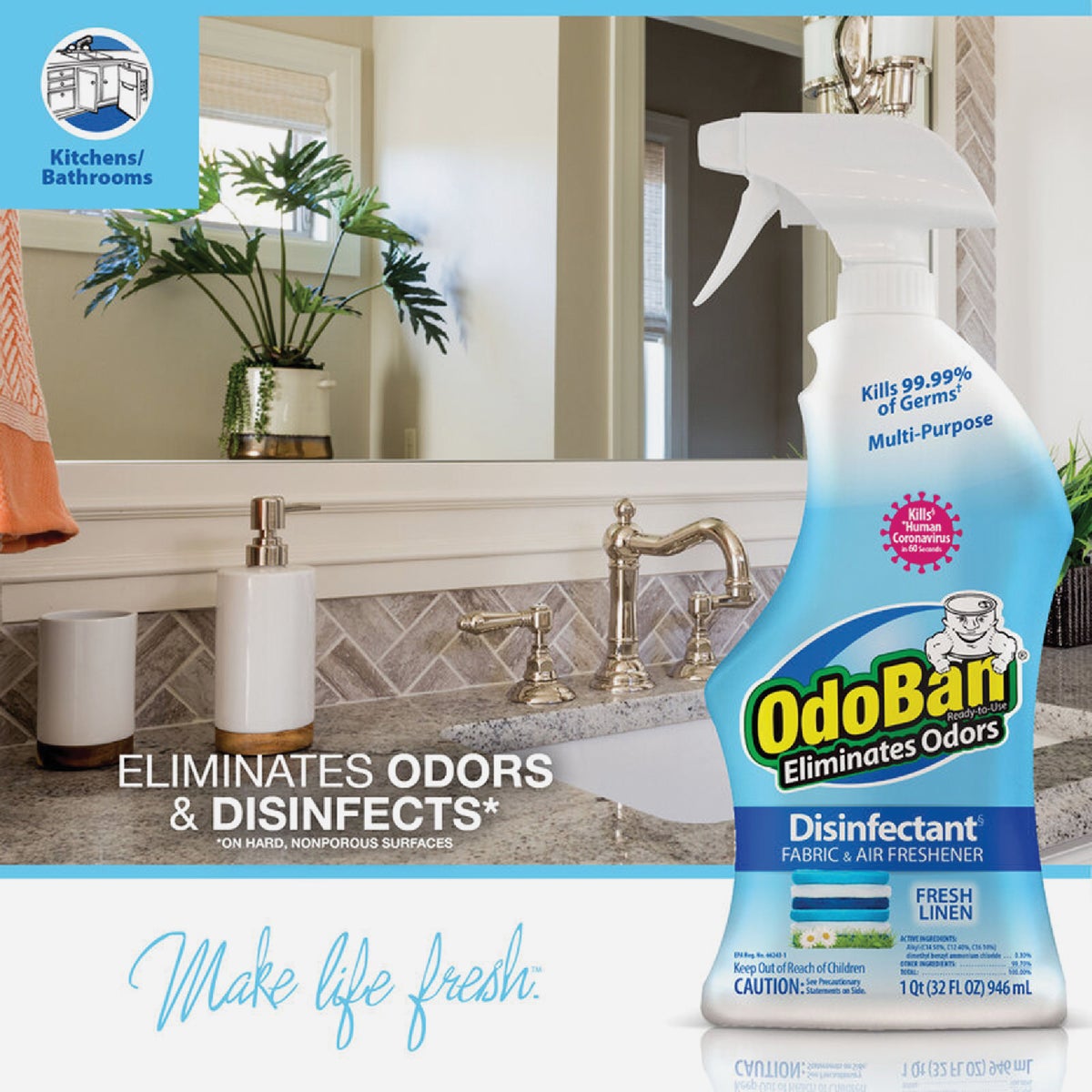 OdoBan 32 Oz. Fresh Linen Multi-Purpose Fabric & Air Freshener Disinfectant Spray Image 2