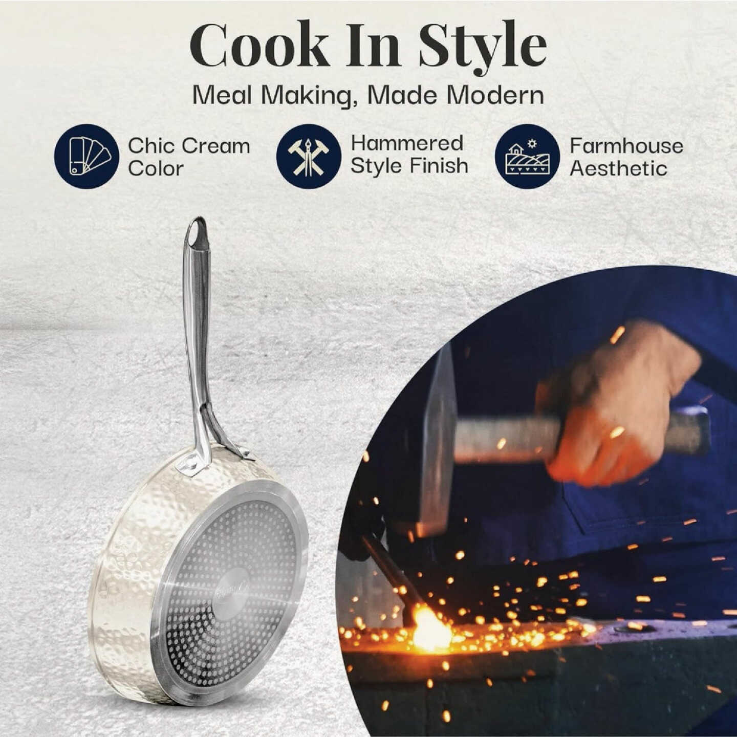 Gotham Steel Hammered Cream Cookware Collection (15-Piece) Image 5