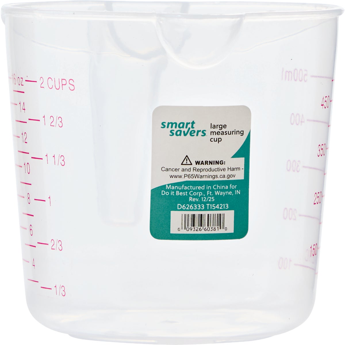 Smart Savers 2 Cup White Plastic Measuring Cup Image 2