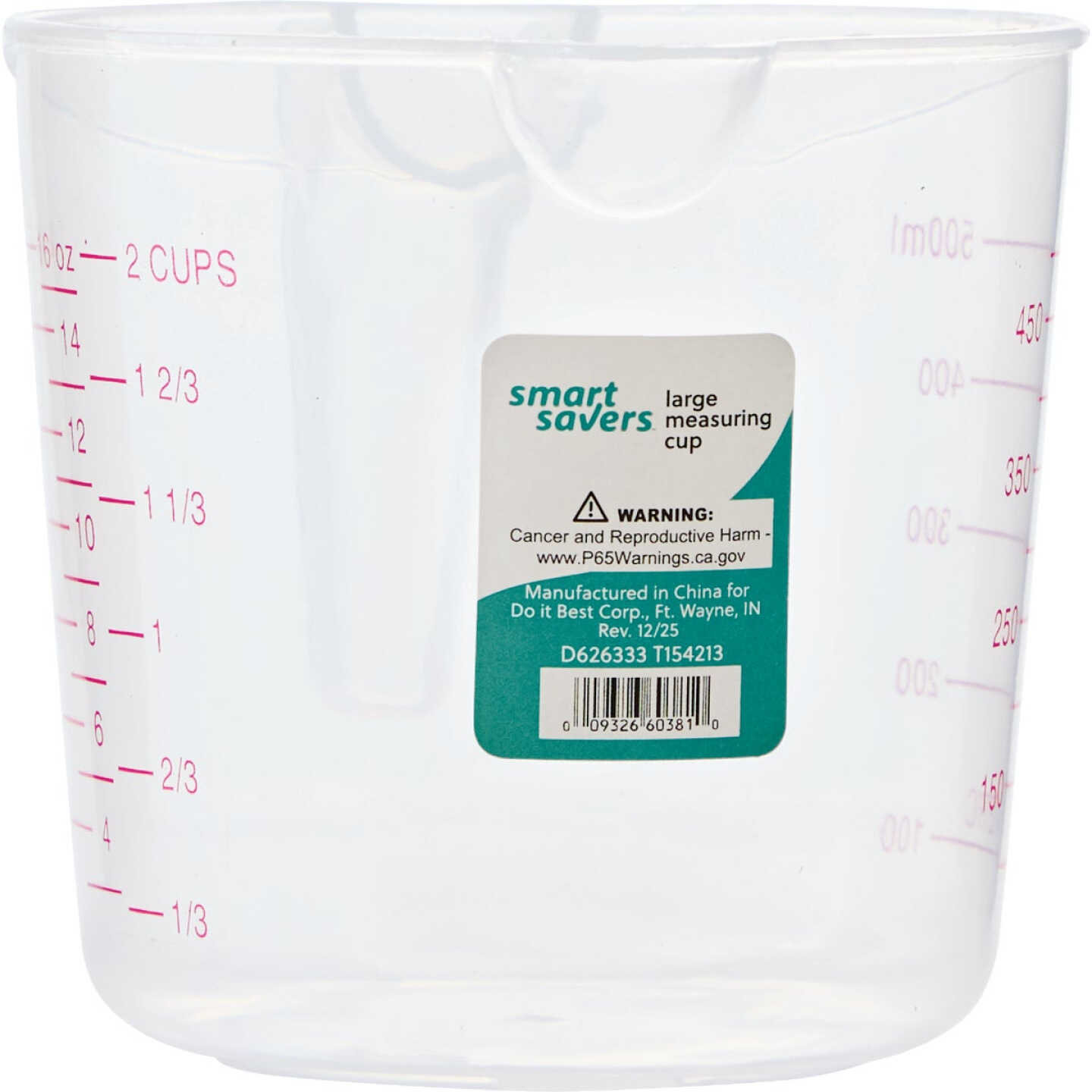 Smart Savers 2 Cup White Plastic Measuring Cup Image 2