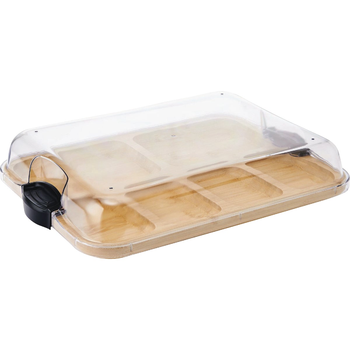 Farberware 11 In. x 14 In. Build a Board Dual-Sided Bamboo Cutting Board with 6 Compartments and Locking Lid