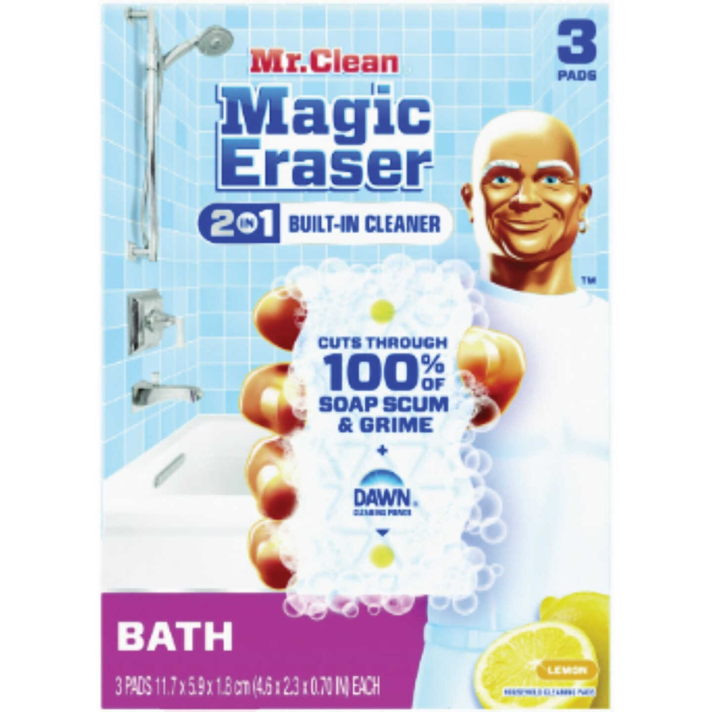 Mr. Clean Magic Eraser 2-in-1 Built-In-Cleaner Bath Sponge, Lemon Image 1
