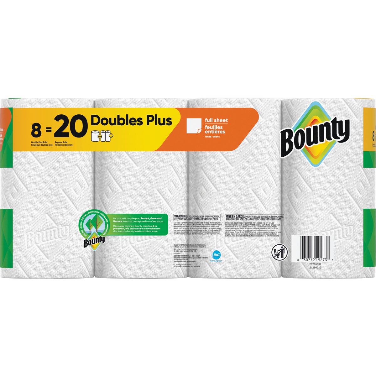 Bounty Full Sheet Paper Towels, 8 Double Plus Rolls Image 4