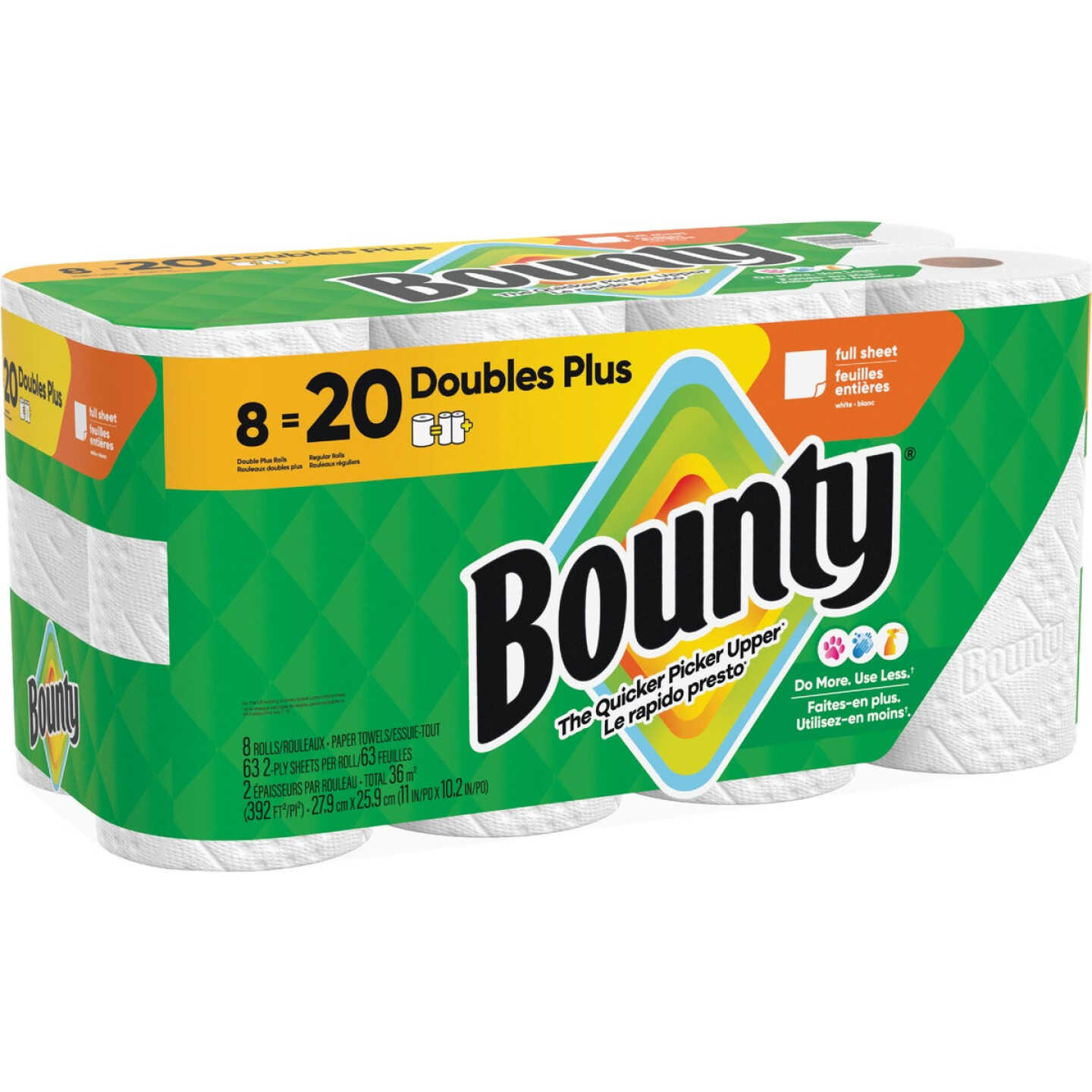 Bounty Full Sheet Paper Towels, 8 Double Plus Rolls Image 1