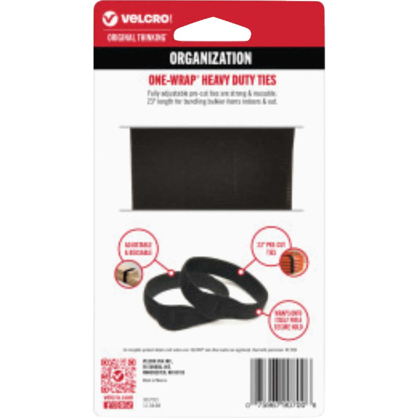 VELCRO Brand One-Wrap 7/8 In. x 23 In. Black Hook & Loop Tie (3 Ct.) Image 3