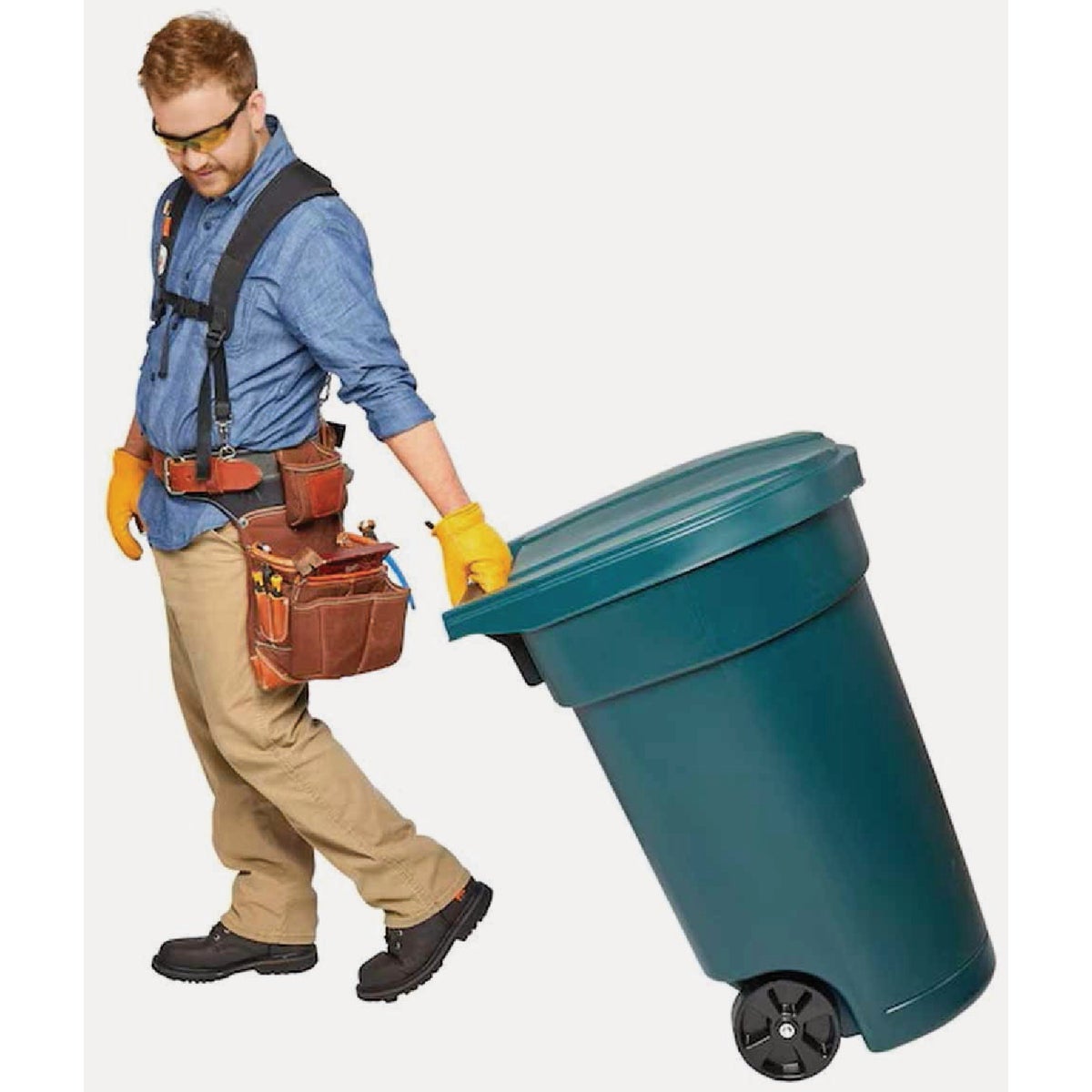 United Solutions 50 Gal. Green Plastic Wheeled Outdoor Trash Can with Lid Image 3