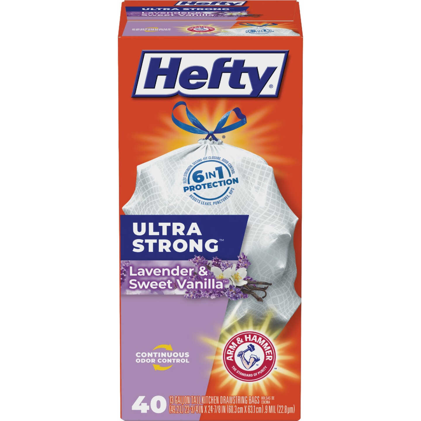 Hefty Ultra Strong 13 Gal. Lavender & Vanilla Tall Kitchen White Trash Bag (40-Count) Image 1