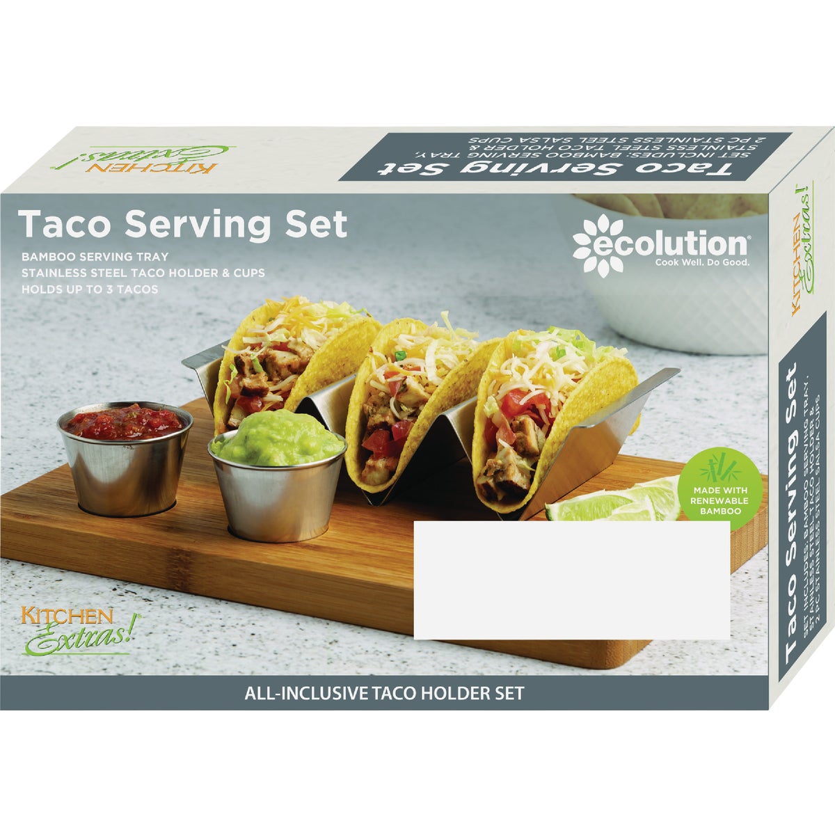Ecolution Kitchen Extras Bamboo Wood Taco Board With Taco Holder & 2 Cups Image 2