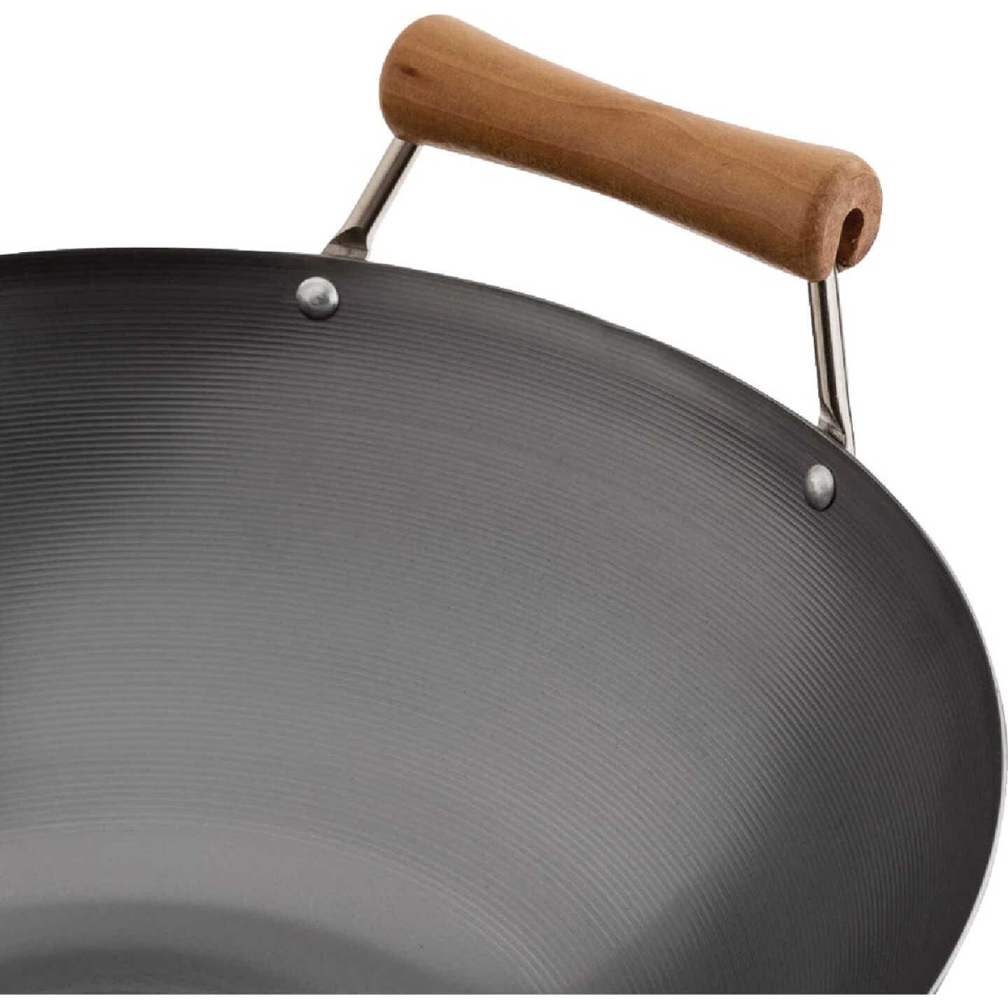 Joyce Chen Classic Series 14 In. Uncoated Carbon Steel Flat Bottom Wok Set with Lid and Birch Handles (4-Pc.) Image 6