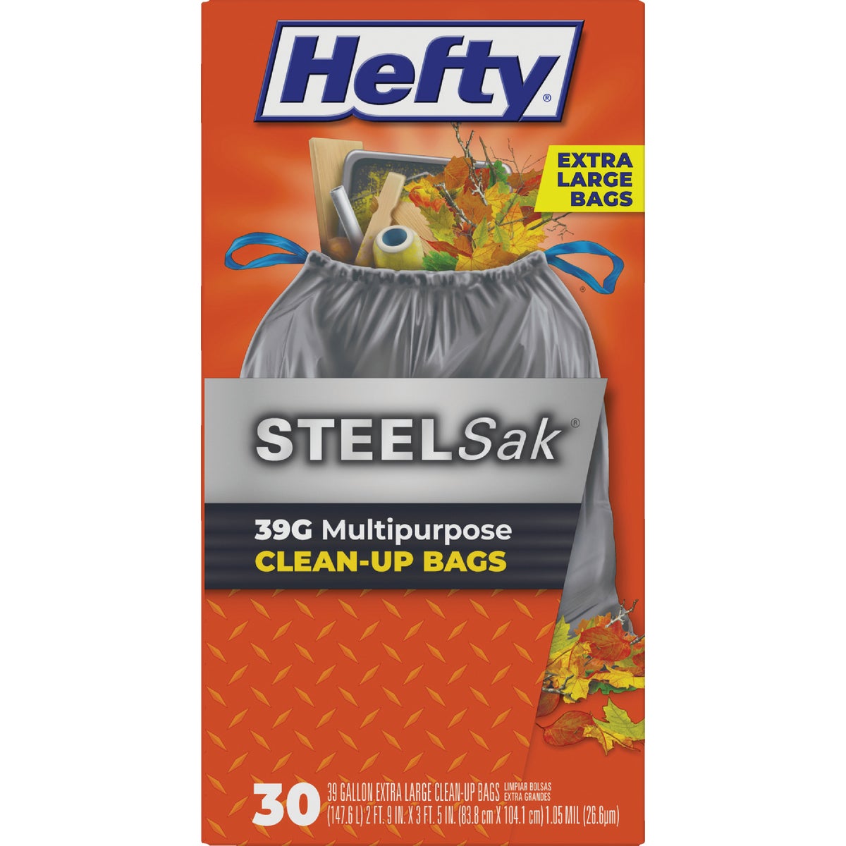 Hefty Steel Sak 39 Gal. Heavy Duty Gray Trash Bag (30-Count)