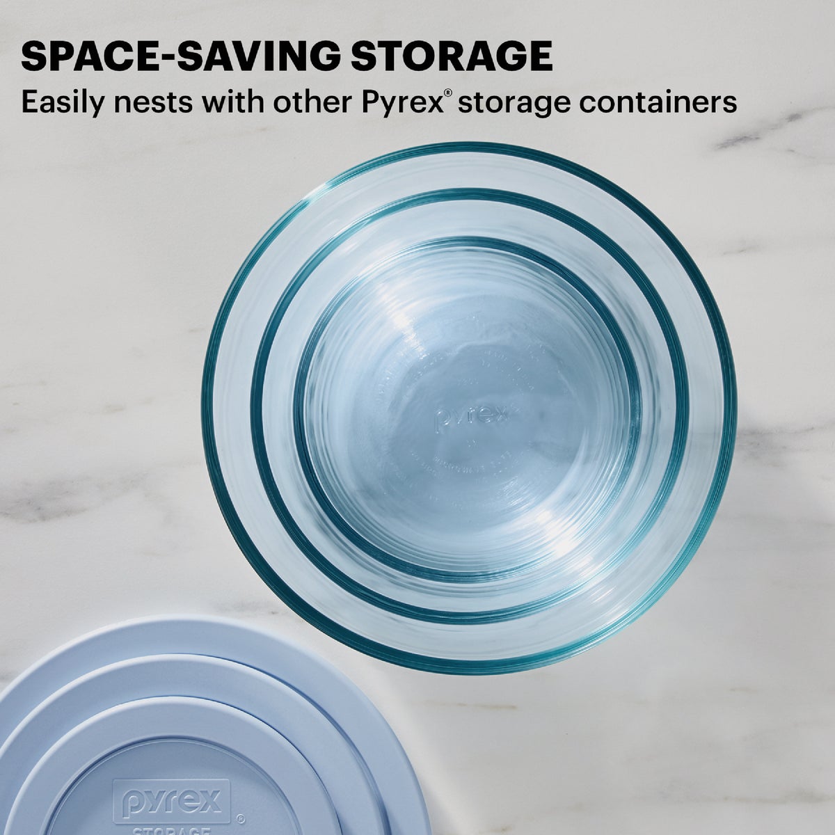 Pyrex Simply Store Tinted Blue Round Storage Set with Blue Plastic Lids (10-Piece) Image 2