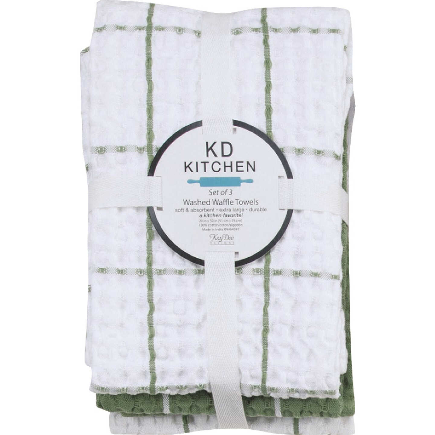 Kay Dee Designs Green Tea Waffle Kitchen Towel (3-Pack) Image 1