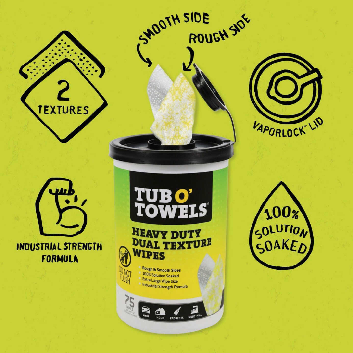 Tub O' Towels 10 In. x 12 In. Heavy Duty Dual Texture Wipes (75-Ct.) Image 2