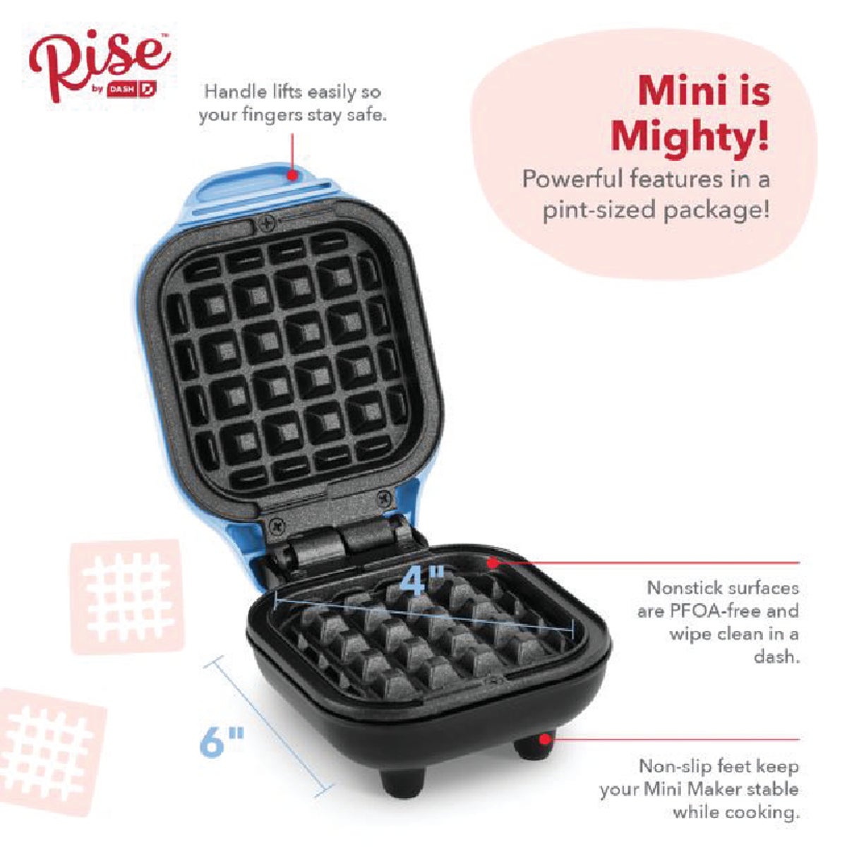Rise by Dash 4 In. Light Blue Mini Waffle Maker Image 4