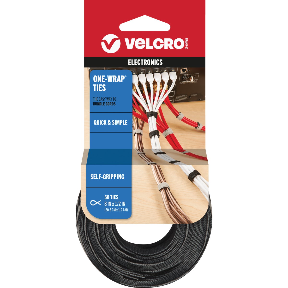 VELCRO Brand One-Wrap 1/2 In. x 8 In. Black Hook & Loop Tie (50 Ct.)