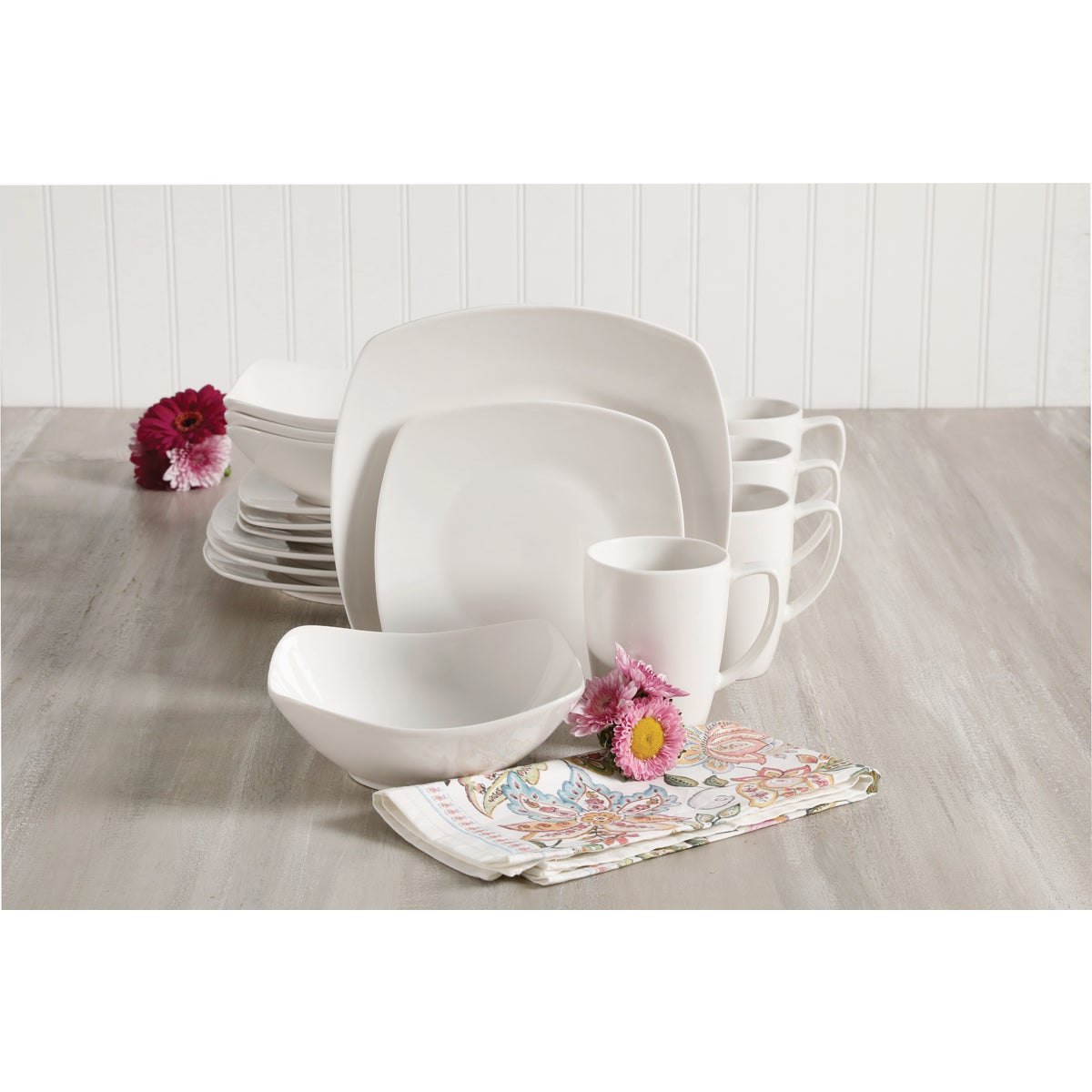 Gibson Home Zen Buffetware White Soft-Square Dinnerware Set (16-Piece) Image 2