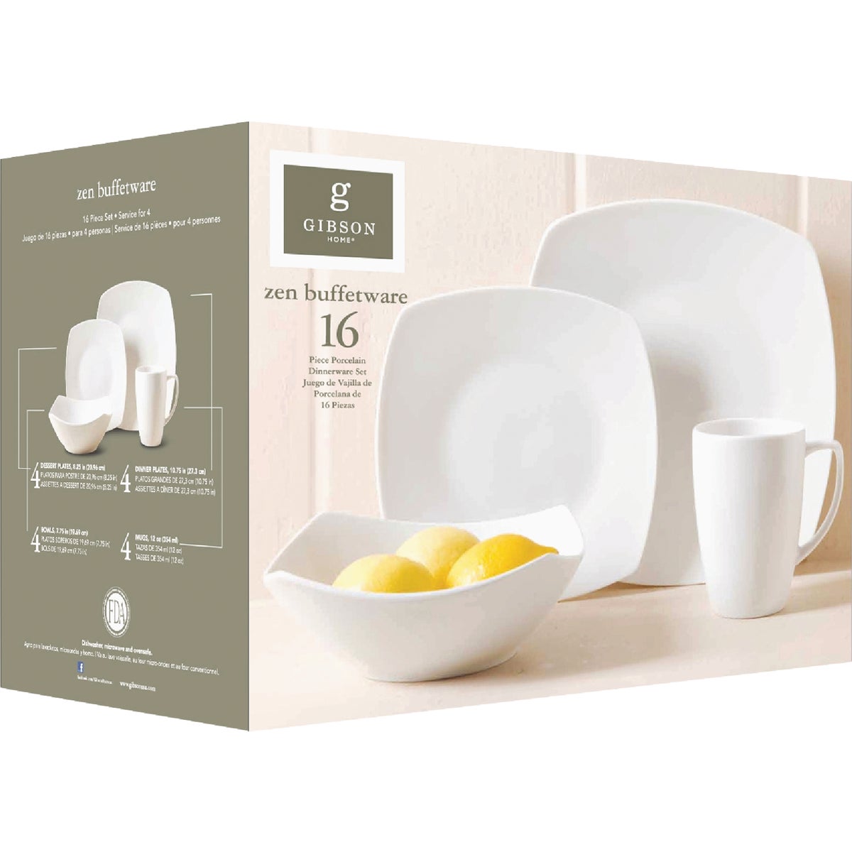 Gibson Home Zen Buffetware White Soft-Square Dinnerware Set (16-Piece) Image 3