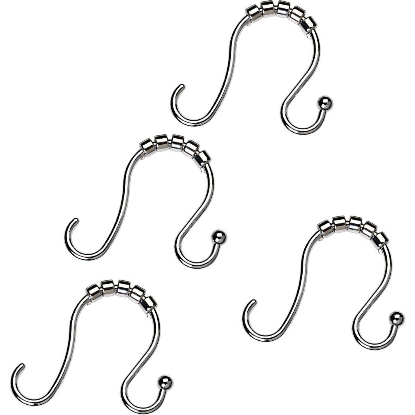 Zenna Home Rustproof Chrome Double Roller Shower Curtain Hooks (12-Count) Image 1