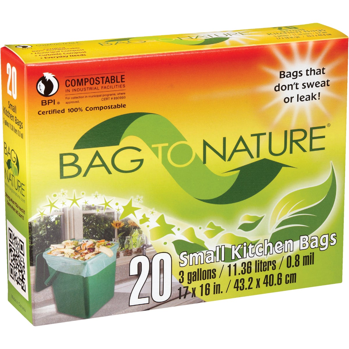 Bag-To-Nature 3 Gal. Compostable Green Trash Bag (20-Count) Image 2